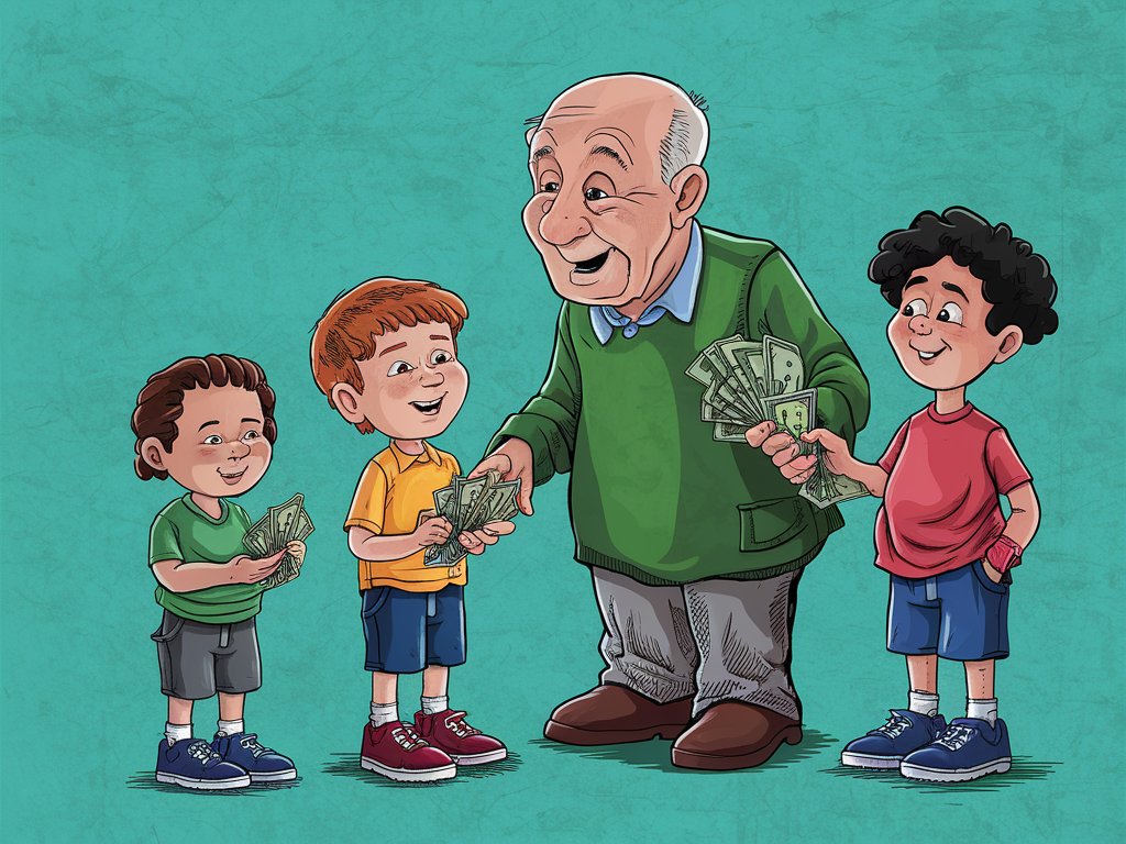 Un abuelo reparte 450€ entre sus 3 nietos de 8, 12 y 16 años…